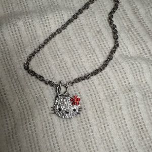 Hello kitty necklace, diamonte, shiny silver crystals